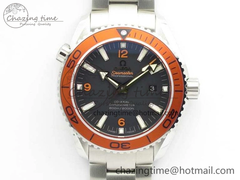 Planet Ocean Pro Orange Bezel 45mm OMF 1:1 Best Edition On SS Bracelet A8500 (Black Balance Wheel)