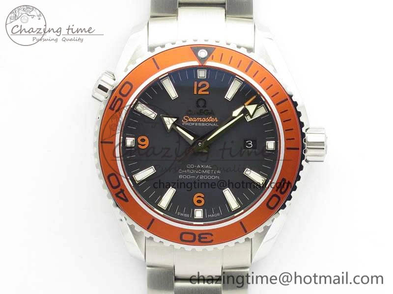 Planet Ocean Pro Orange Bezel 45mm OMF 1:1 Best Edition On SS Bracelet A8500 (Black Balance Wheel)