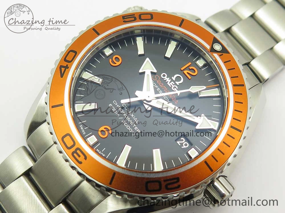 Planet Ocean Professional Orange Bezel 42mm 1:1 VSF Best Edition on SS Bracelet A8500 Super Clone (2 Straps)