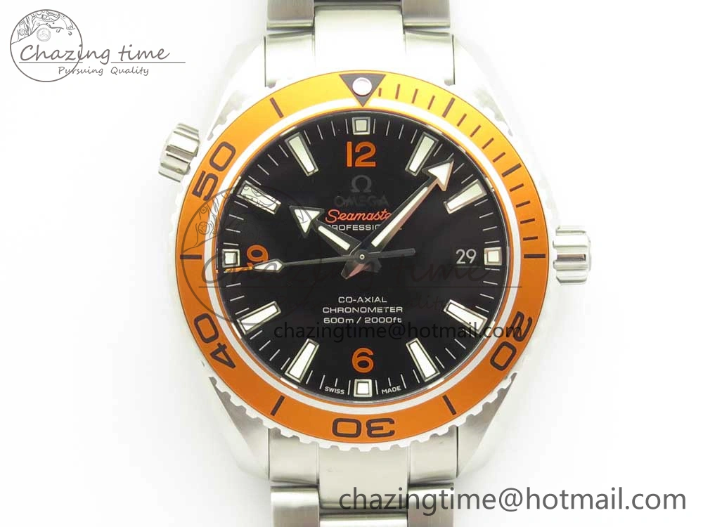 Planet Ocean Professional Orange Bezel 42mm 1:1 VSF Best Edition on SS Bracelet A8500 Super Clone (2 Straps)