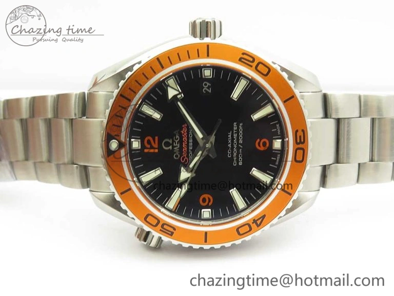 Planet Ocean Professional Orange Bezel 42mm 1:1 VSF Best Edition on SS Bracelet A8500 Super Clone (2 Straps)