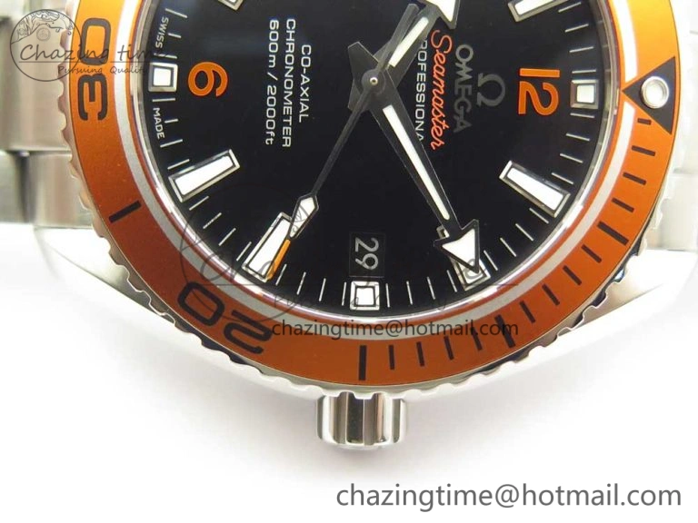 Planet Ocean Professional Orange Bezel 42mm 1:1 VSF Best Edition on SS Bracelet A8500 Super Clone (2 Straps)
