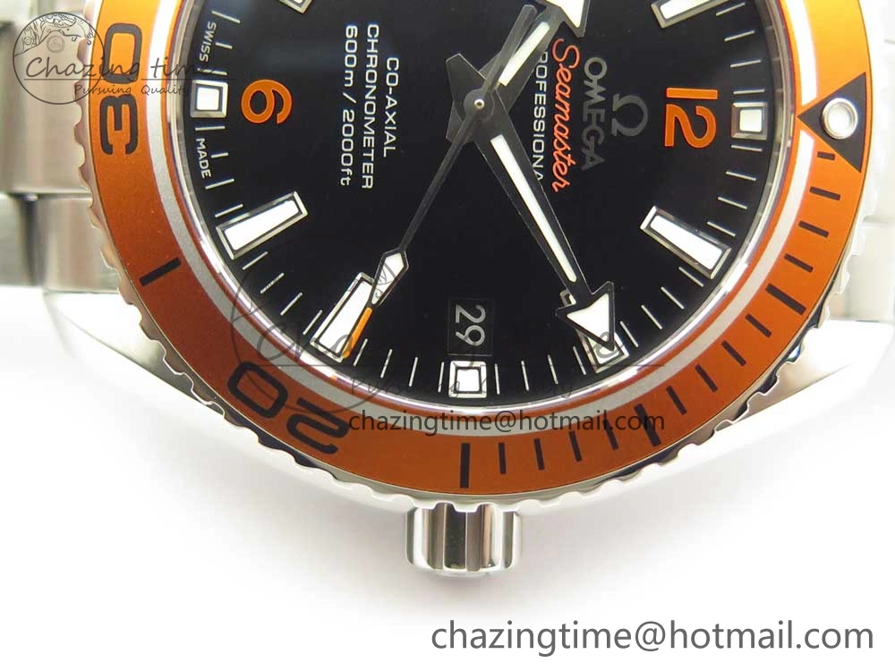 Planet Ocean Professional Orange Bezel 42mm 1:1 VSF Best Edition on SS Bracelet A8500 Super Clone (2 Straps)