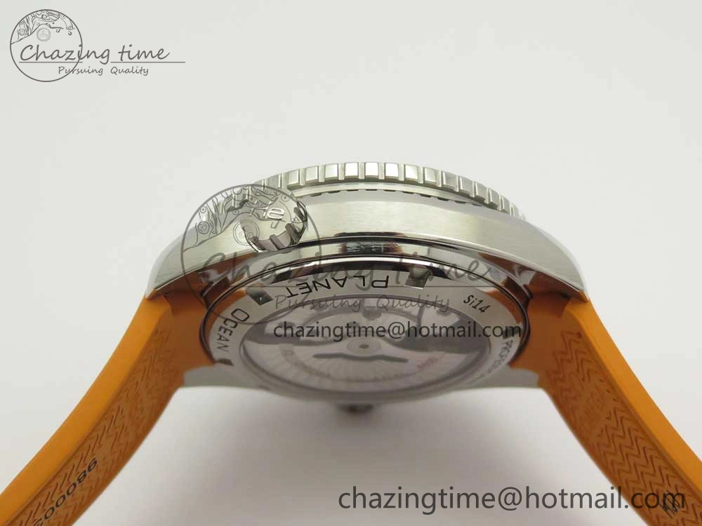Planet Ocean Professional Orange Bezel 45.5mm 1:1 VSF Best Edition on Orange Rubber Strap A8500 Super Clone