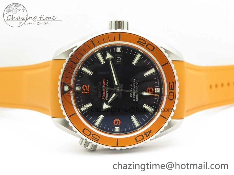 Planet Ocean Professional Orange Bezel 45.5mm 1:1 VSF Best Edition on Orange Rubber Strap A8500 Super Clone