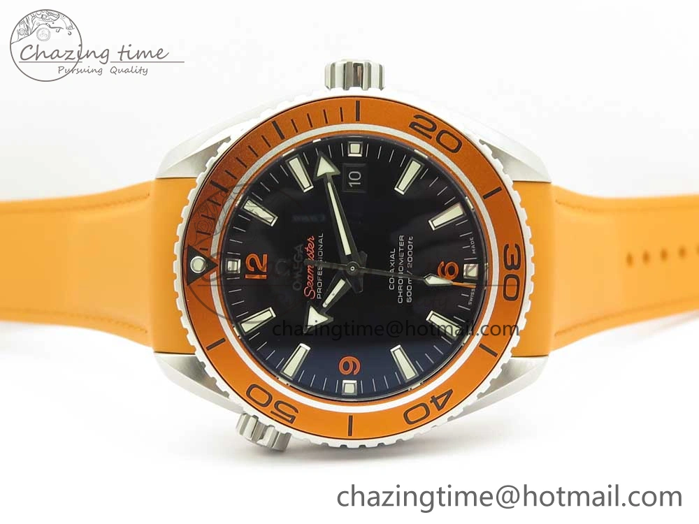 Planet Ocean Professional Orange Bezel 45.5mm 1:1 VSF Best Edition on Orange Rubber Strap A8500 Super Clone