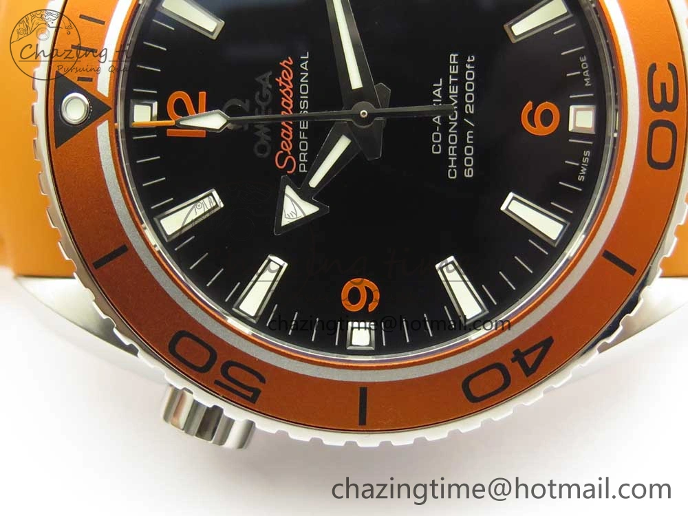 Planet Ocean Professional Orange Bezel 45.5mm 1:1 VSF Best Edition on Orange Rubber Strap A8500 Super Clone