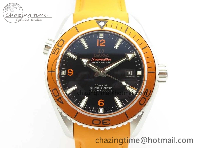 Planet Ocean Professional Orange Bezel 45.5mm 1:1 VSF Best Edition on Orange Rubber Strap A8500 Super Clone