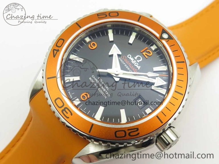 Planet Ocean Professional Orange Bezel 45.5mm 1:1 VSF Best Edition on Orange Rubber Strap A8500 Super Clone