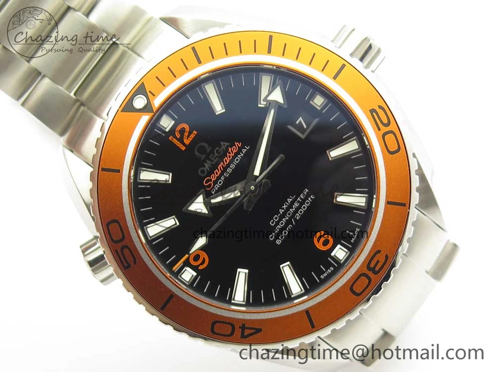 Planet Ocean Professional Orange Bezel 45.5mm 1:1 VSF Best Edition on SS Bracelet A8500 Super Clone (2 Straps)