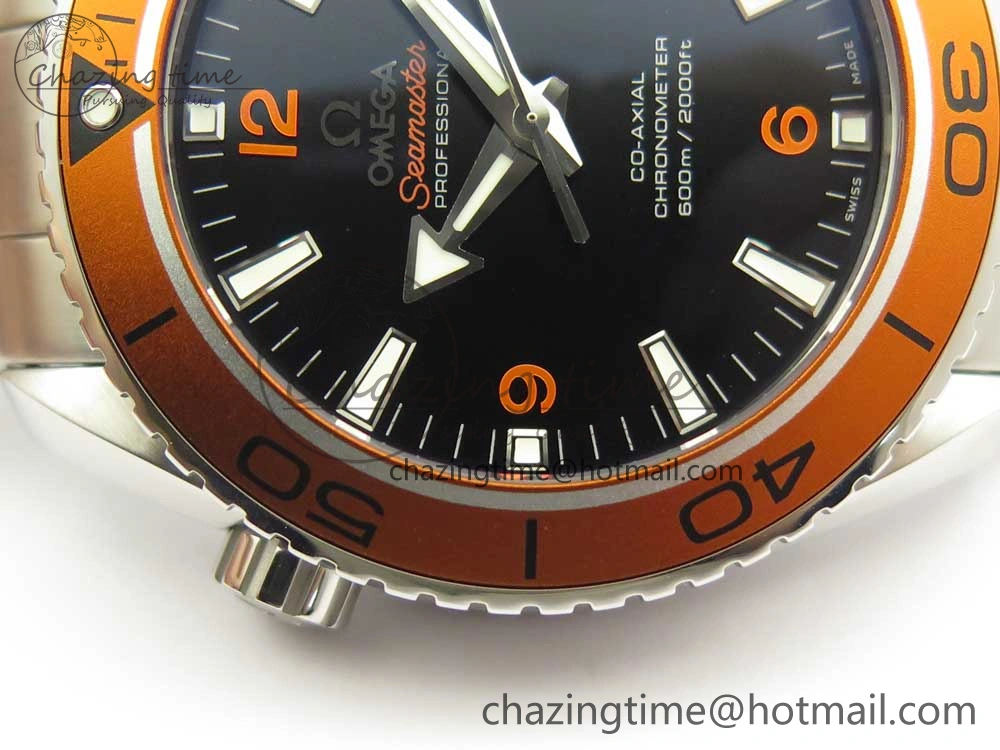 Planet Ocean Professional Orange Bezel 45.5mm 1:1 VSF Best Edition on SS Bracelet A8500 Super Clone (2 Straps)