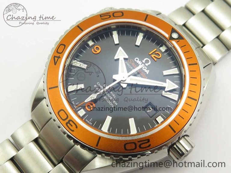 Planet Ocean Professional Orange Bezel 45.5mm 1:1 VSF Best Edition on SS Bracelet A8500 Super Clone (2 Straps)