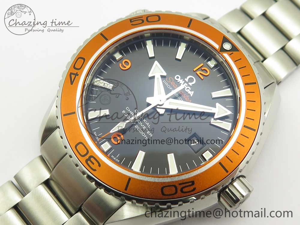 Planet Ocean Professional Orange Bezel 45.5mm 1:1 VSF Best Edition on SS Bracelet A8500 Super Clone (2 Straps)