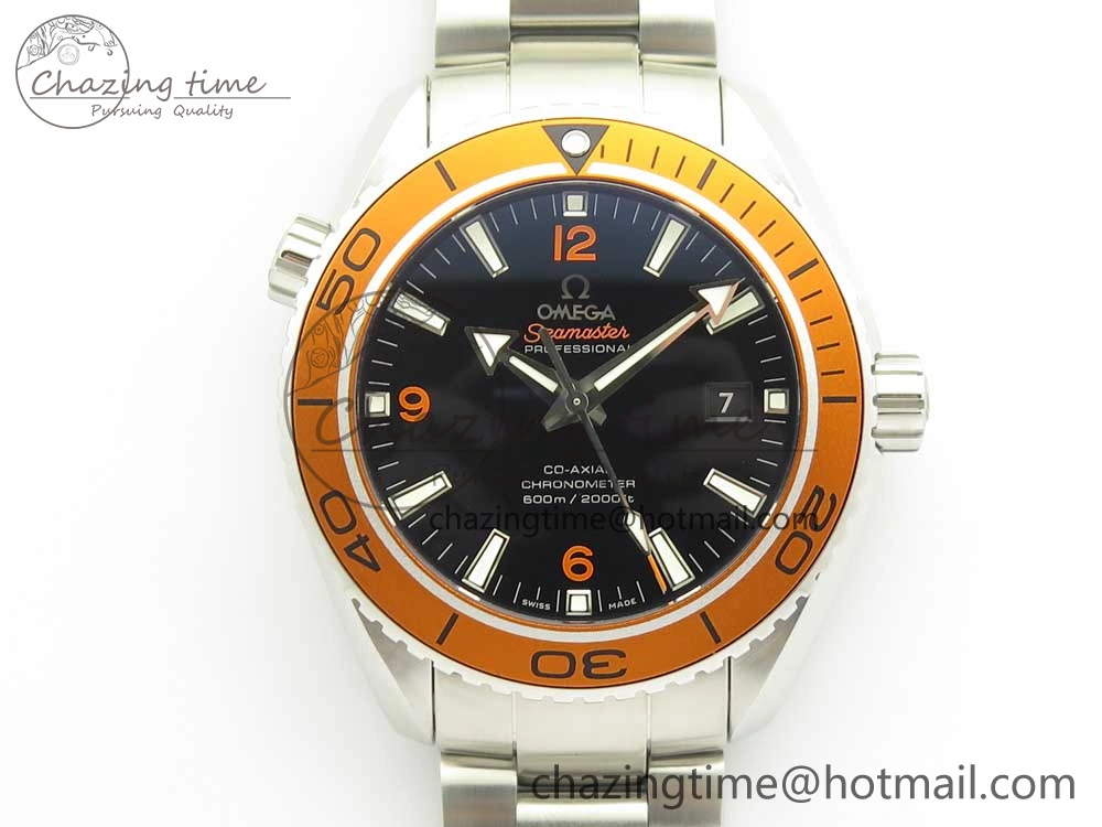 Planet Ocean Professional Orange Bezel 45.5mm 1:1 VSF Best Edition on SS Bracelet A8500 Super Clone (2 Straps)
