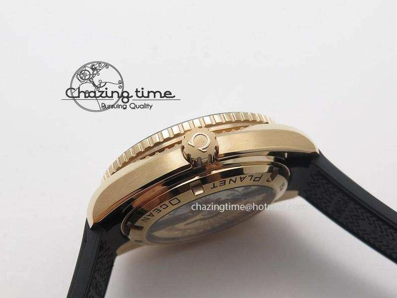 Planet Ocean Professional Rose Gold Liquid Metal V6F 42mm On Black Rubber Strap A8501