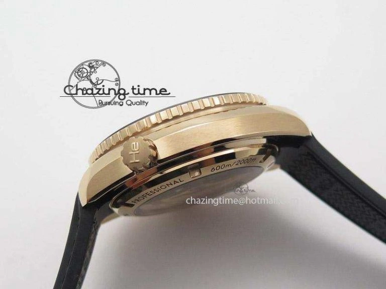 Planet Ocean Professional Rose Gold Liquid Metal V6F 42mm On Black Rubber Strap A8501