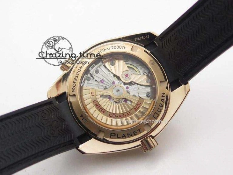 Planet Ocean Professional Rose Gold Liquid Metal V6F 42mm On Black Rubber Strap A8501