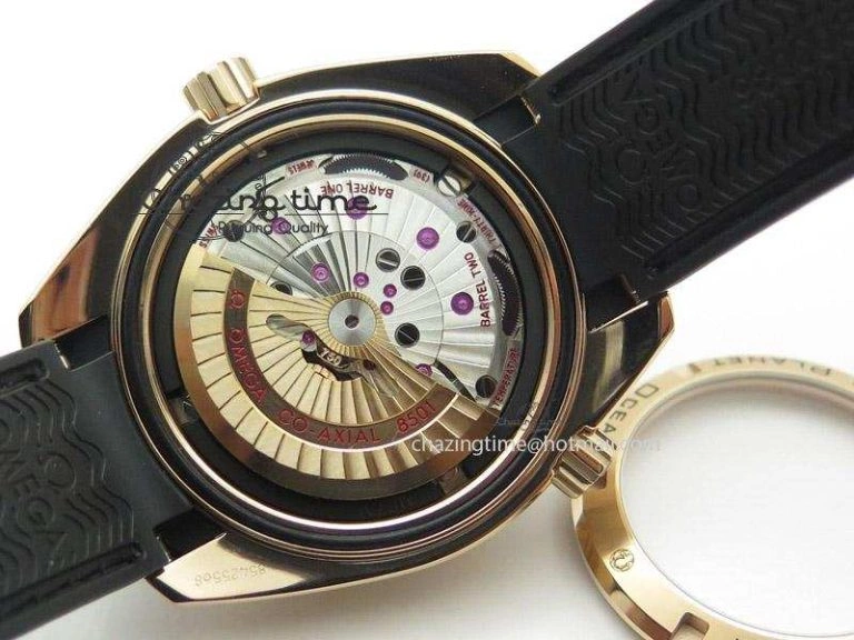 Planet Ocean Professional Rose Gold Liquid Metal V6F 42mm On Black Rubber Strap A8501