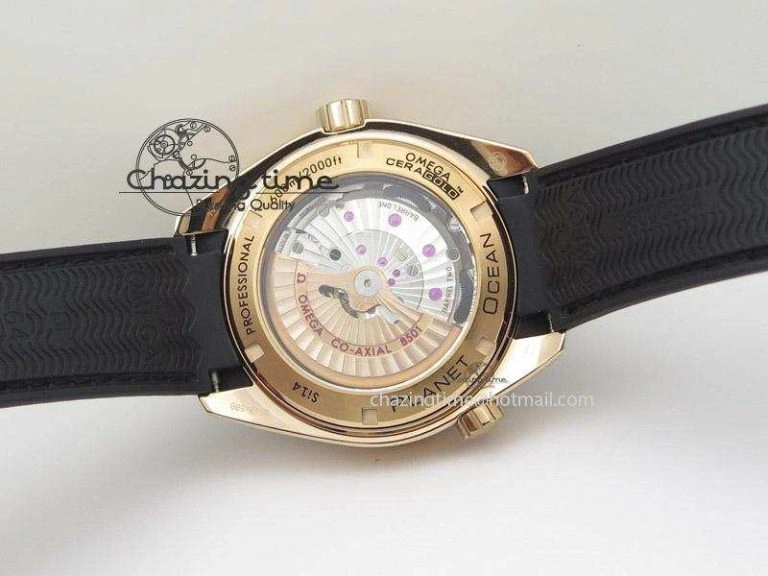 Planet Ocean Professional Rose Gold Liquid Metal V6F 45mm on Black Rubber Strap A8501