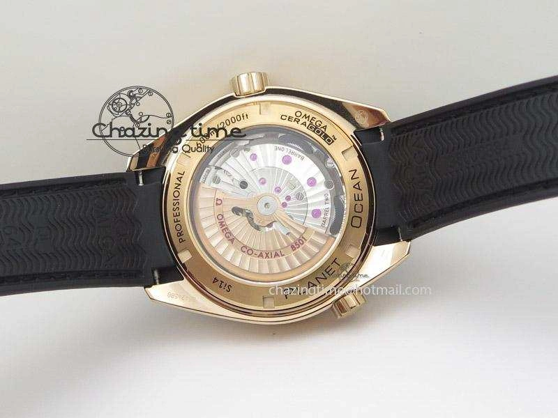 Planet Ocean Professional Rose Gold Liquid Metal V6F 45mm on Black Rubber Strap A8501