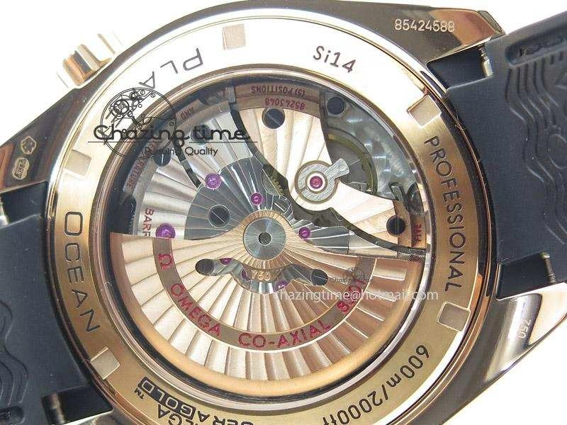 Planet Ocean Professional Rose Gold Liquid Metal V6F 45mm on Black Rubber Strap A8501