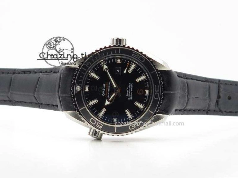 Planet Ocean Professional SS V6F 37mm Ladies Ceramic Bezel On Black Leather Strap A8520