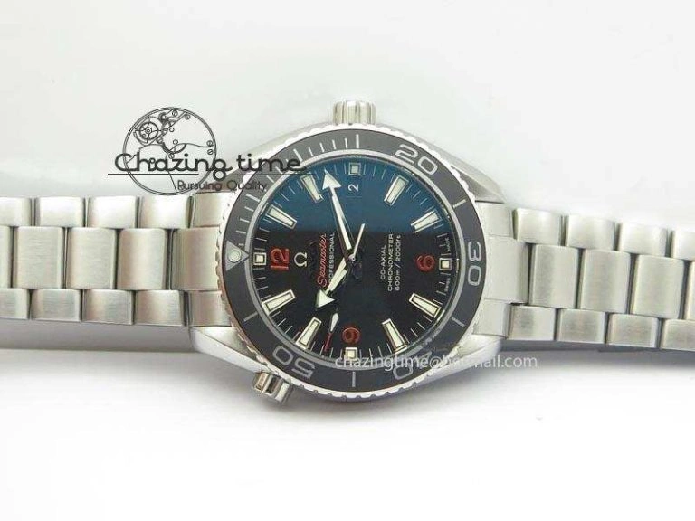 Planet Ocean SS Bp Maker 45mm Black Bezel Orange Numbers On SS Bracelet A8500