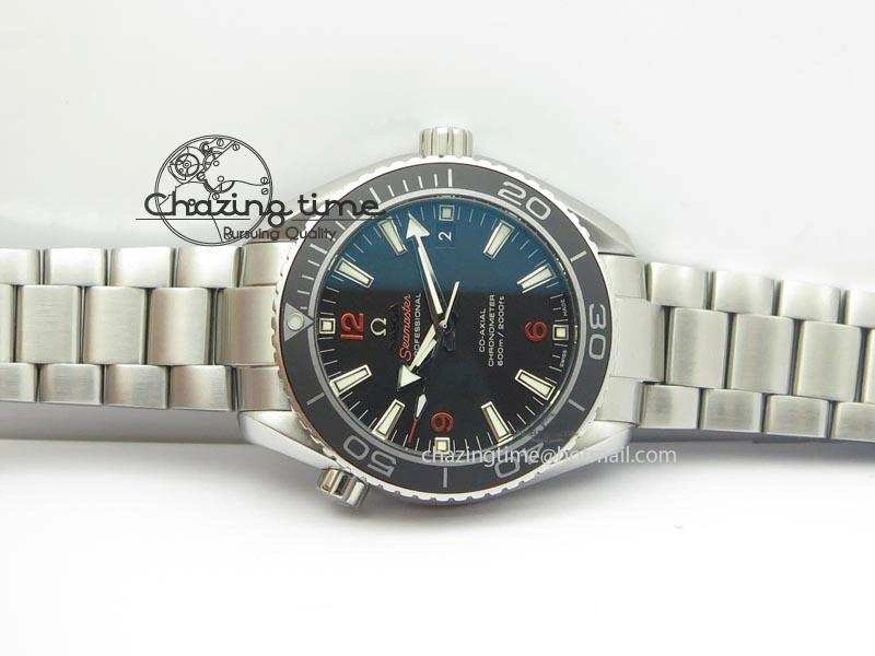 Planet Ocean SS Bp Maker 45mm Black Bezel Orange Numbers On SS Bracelet A8500