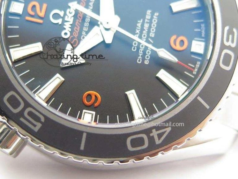 Planet Ocean SS Bp Maker 45mm Black Bezel Orange Numbers On SS Bracelet A8500
