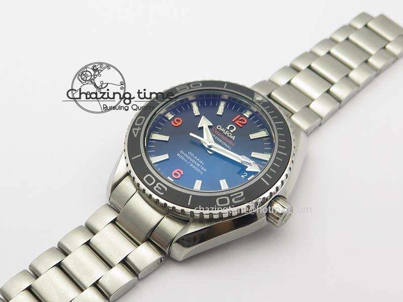 Planet Ocean SS Bp Maker 45mm Black Bezel Orange Numbers On SS Bracelet A8500