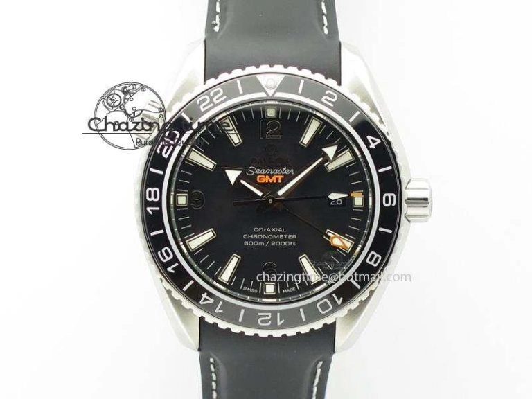 Planet Ocean SS GMT Black Dial Silver Markers On Black Rubber Strap A8605