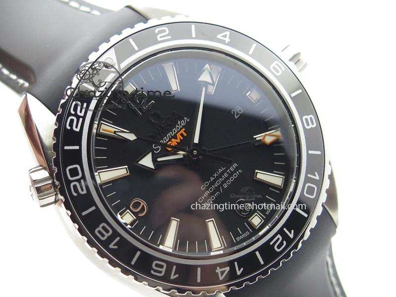 Planet Ocean SS GMT Black Dial Silver Markers On Black Rubber Strap A8605