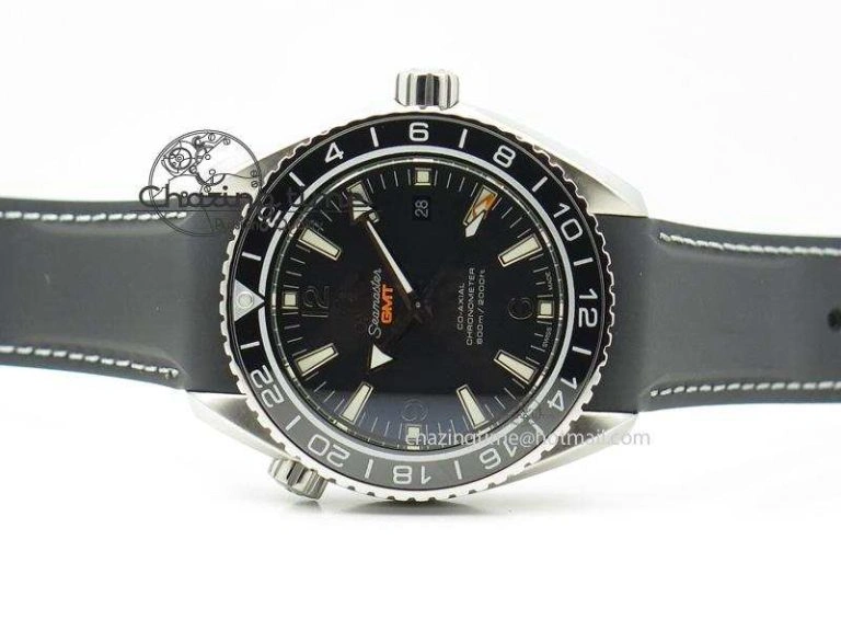 Planet Ocean SS GMT Black Dial Silver Markers On Black Rubber Strap A8605