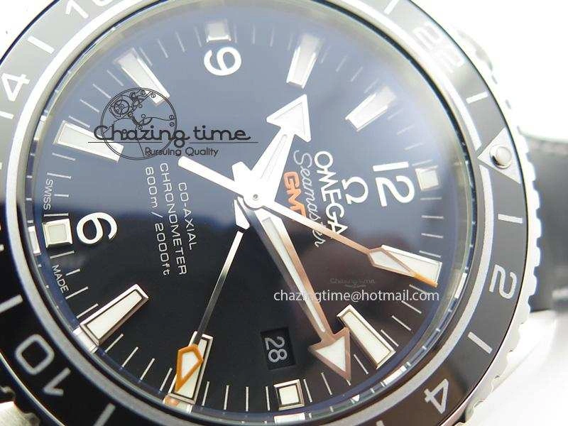 Planet Ocean SS GMT Black Dial Silver Markers On Black Rubber Strap A8605