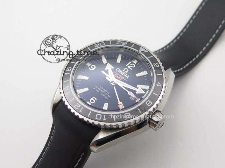 Planet Ocean SS GMT Black Dial Silver Markers On Black Rubber Strap A8605