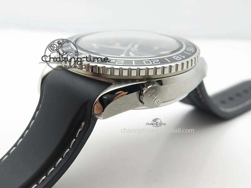 Planet Ocean SS GMT Black Dial Silver Markers On Black Rubber Strap A8605