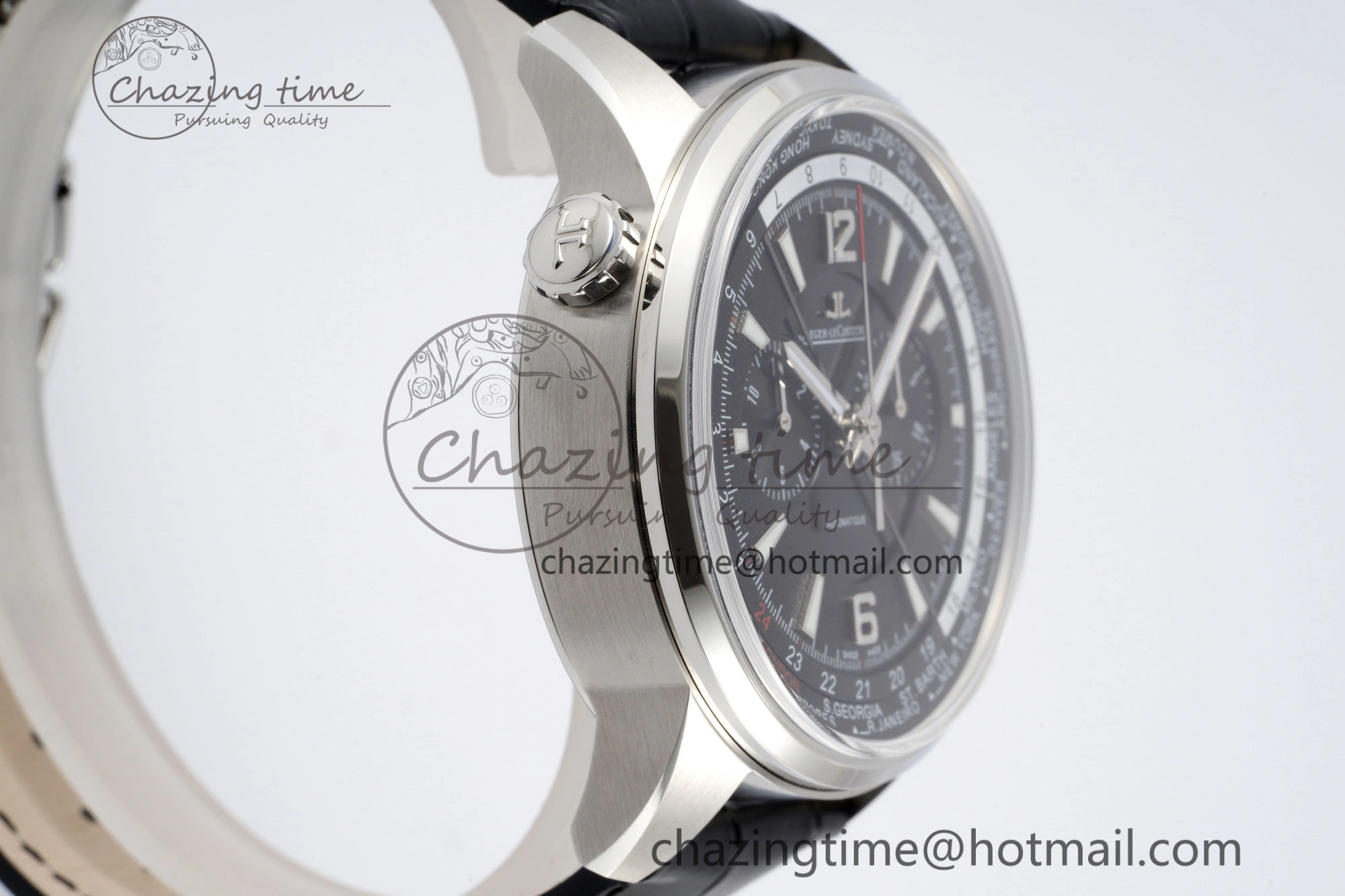 Polaris Chrono SS HKF Best Edition Black Dial on Black Leather Strap A752A