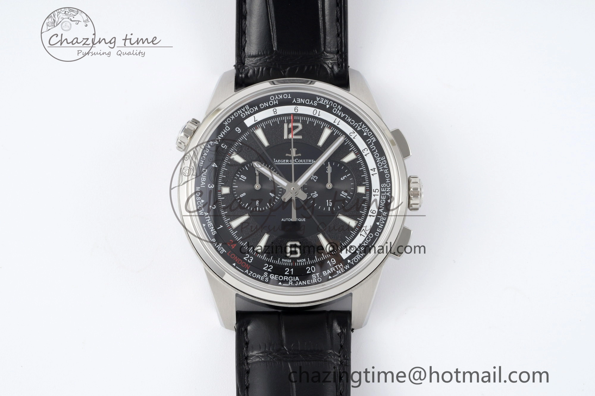 Polaris Chrono SS HKF Best Edition Black Dial on Black Leather Strap A752A