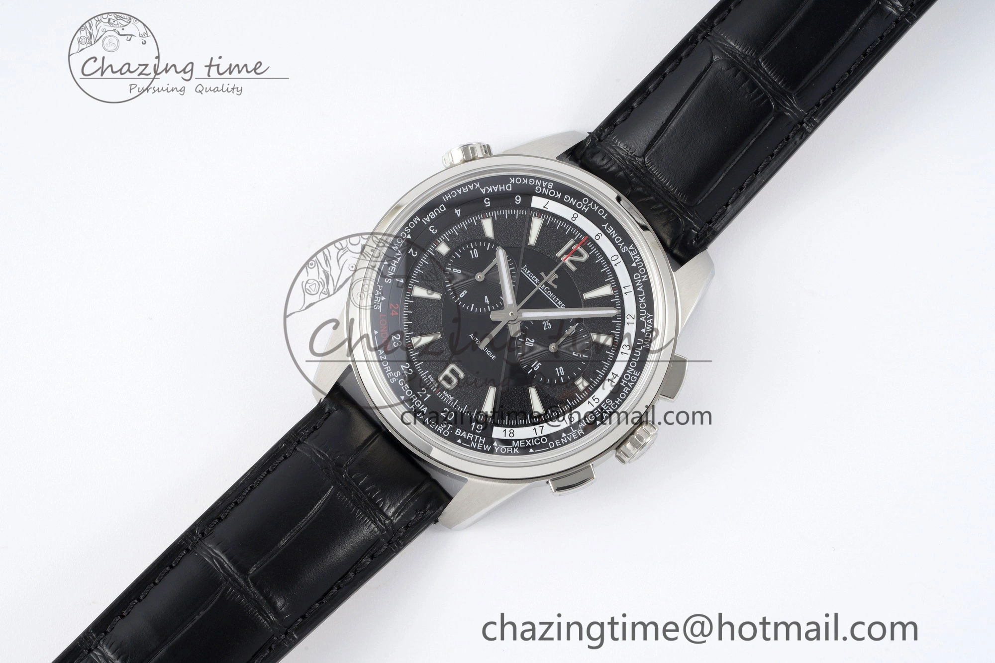 Polaris Chrono SS HKF Best Edition Black Dial on Black Leather Strap A752A