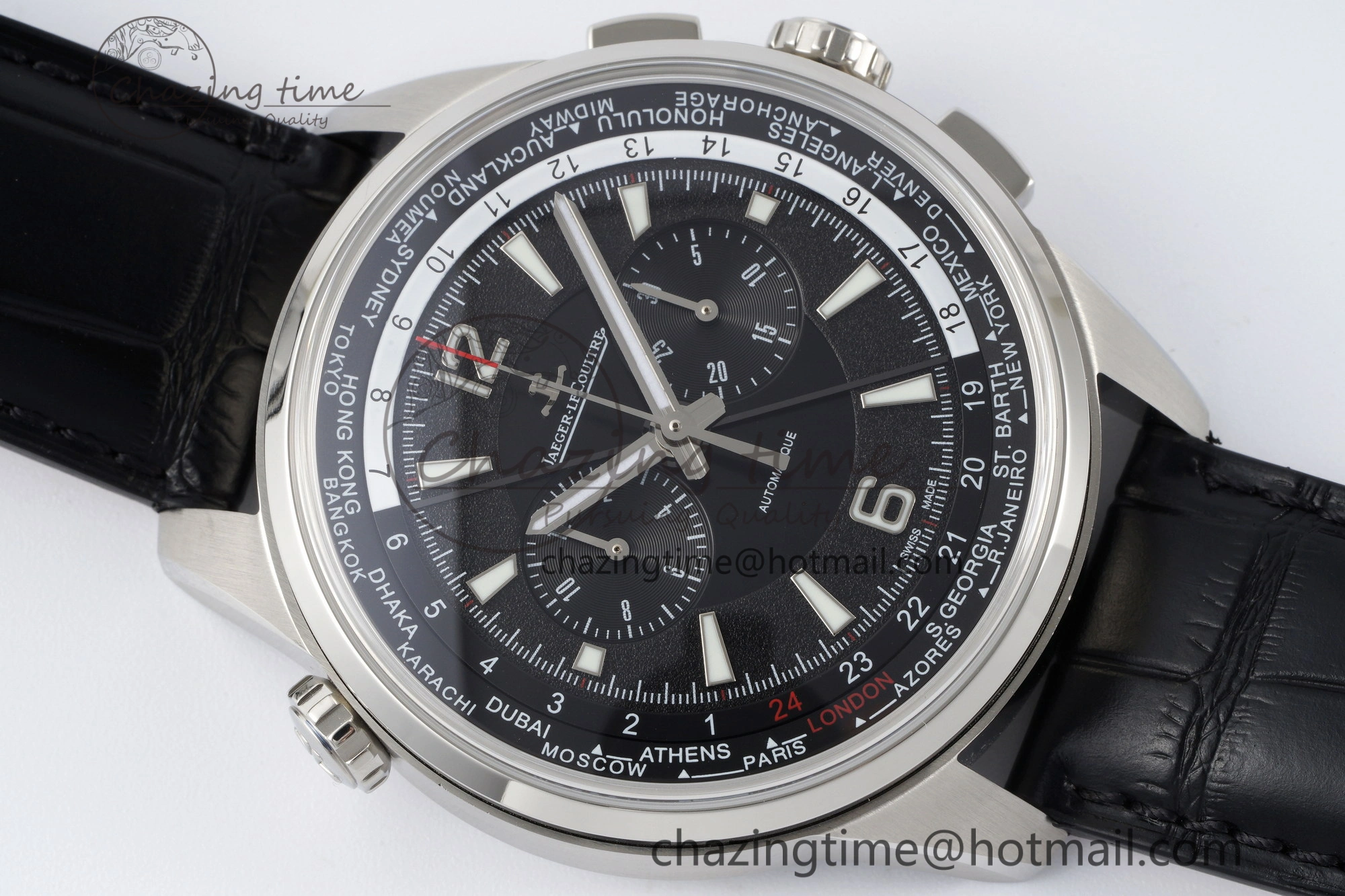 Polaris Chrono SS HKF Best Edition Black Dial on Black Leather Strap A752A