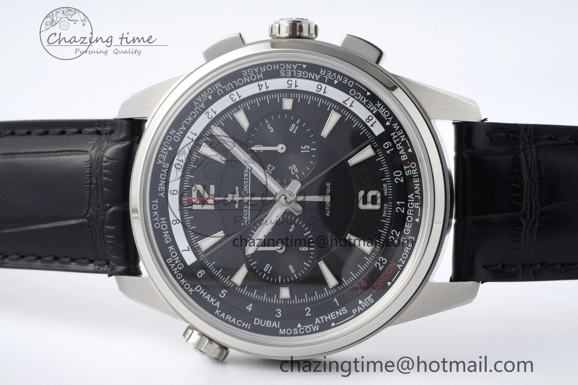 Polaris Chrono SS HKF Best Edition Black Dial on Black Leather Strap A752A