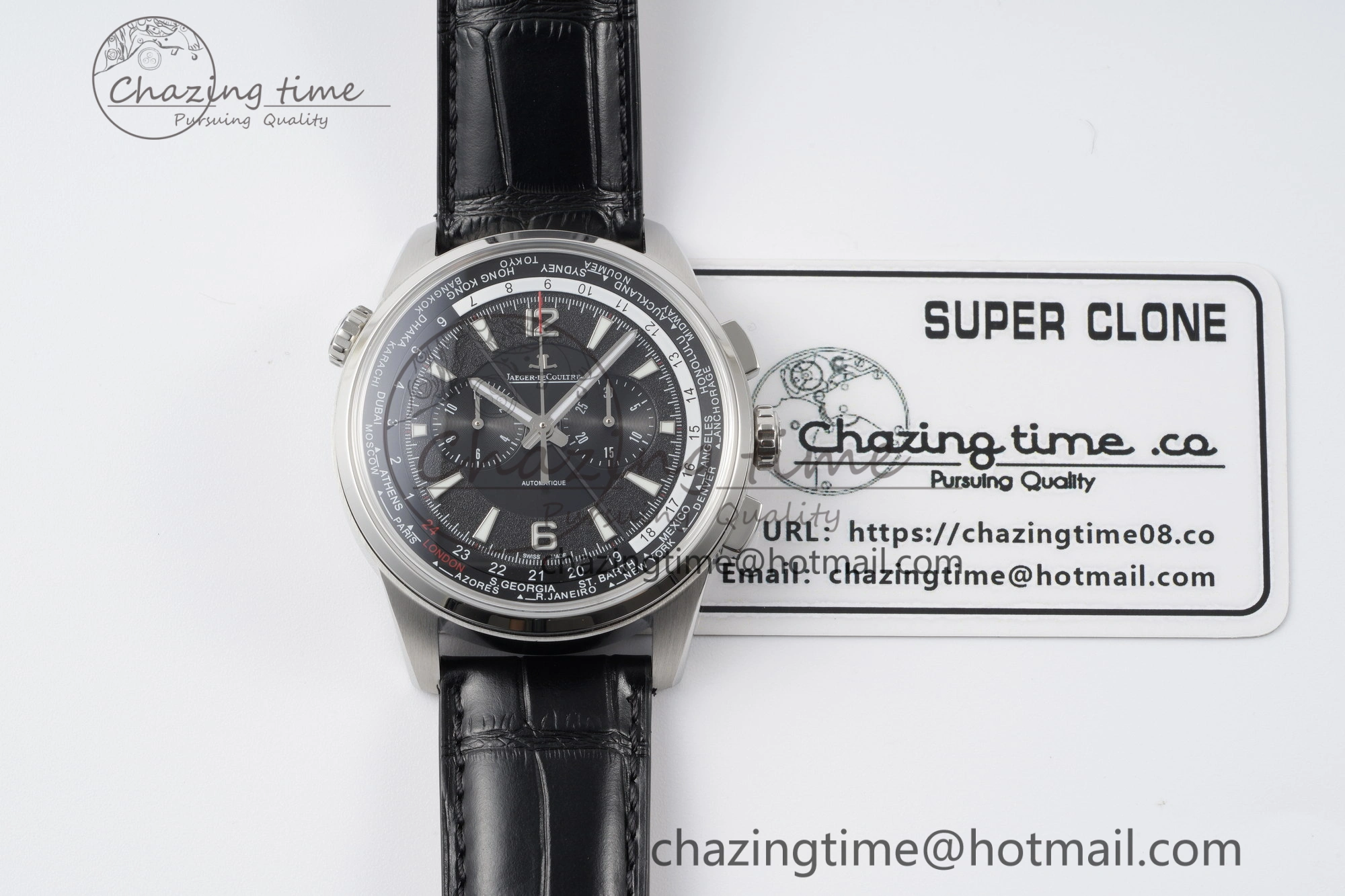 Polaris Chrono SS HKF Best Edition Black Dial on Black Leather Strap A752A
