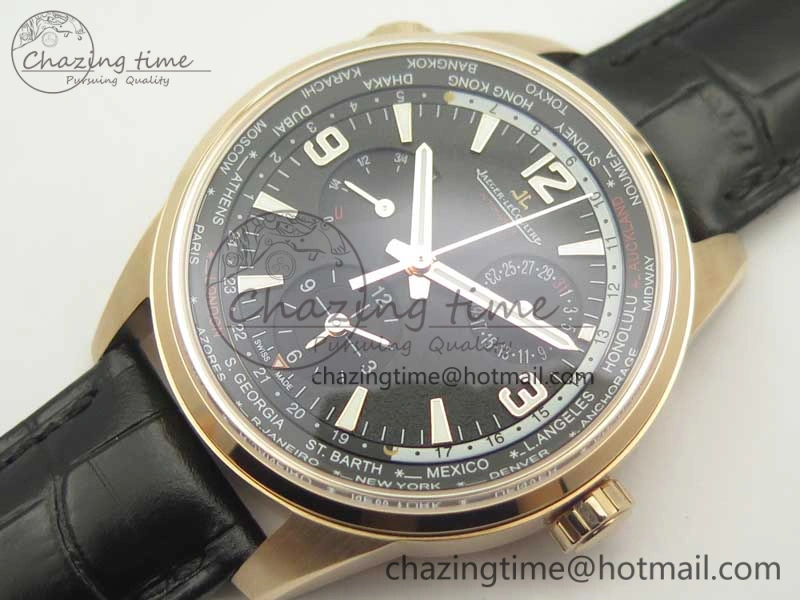Polaris Geographic WT RG Black Textured Dial on Black Leather Strap A936