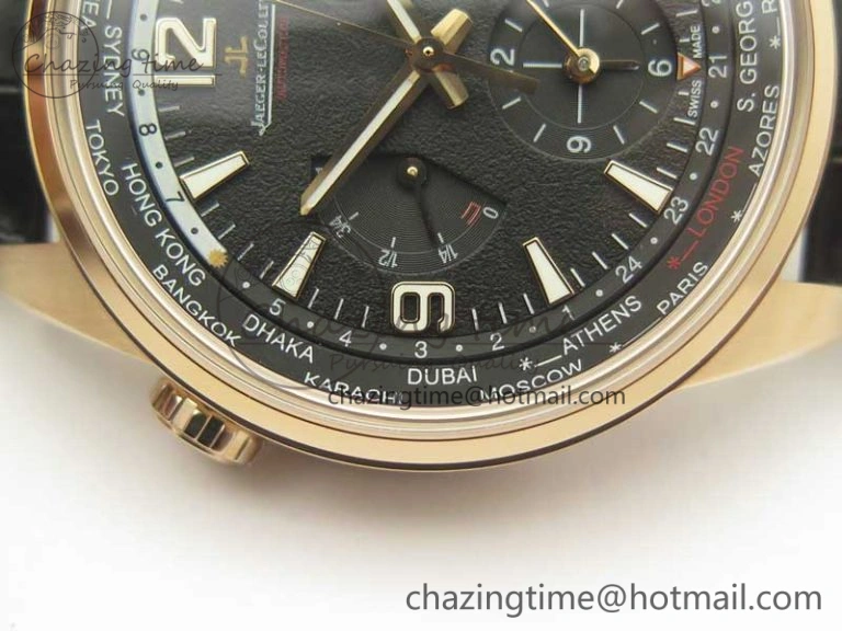Polaris Geographic WT RG Black Textured Dial on Black Leather Strap A936