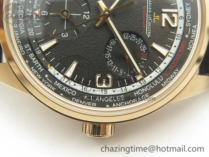 Polaris Geographic WT RG Black Textured Dial on Black Leather Strap A936