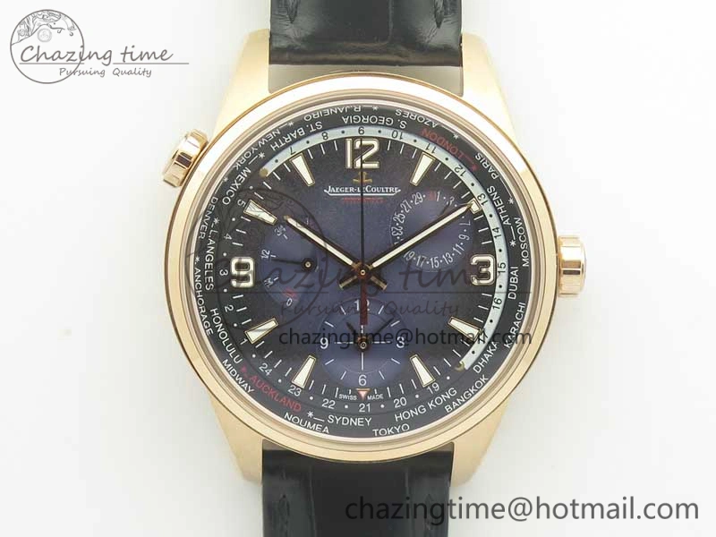 Polaris Geographic WT RG Blue Textured Dial on Black Leather Strap A936