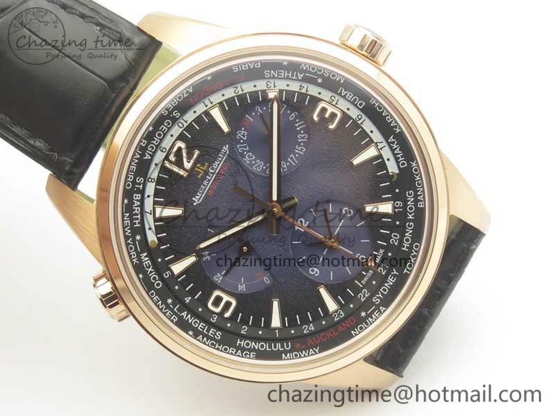 Polaris Geographic WT RG Blue Textured Dial on Black Leather Strap A936