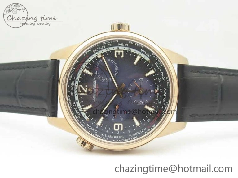 Polaris Geographic WT RG Blue Textured Dial on Black Leather Strap A936
