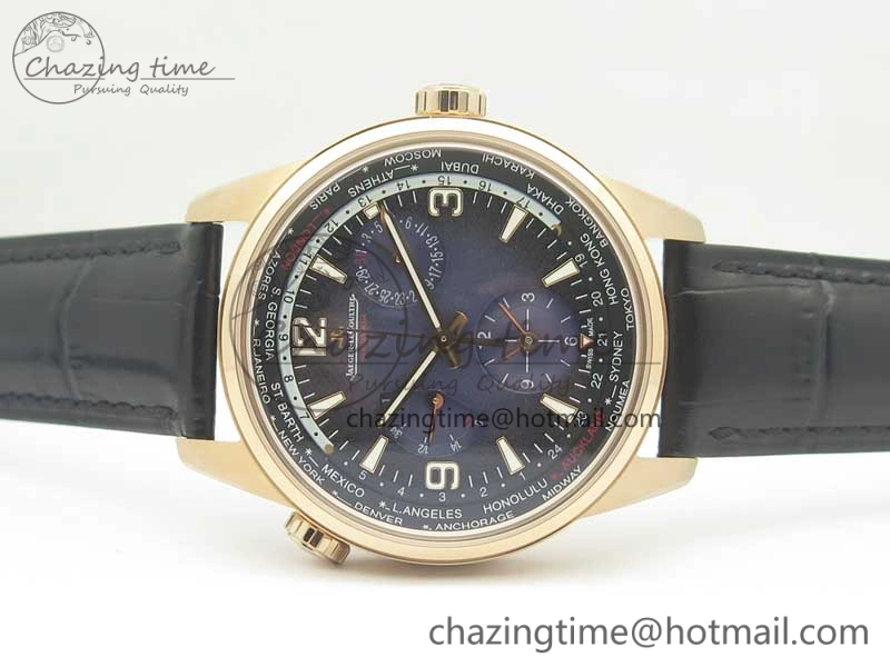Polaris Geographic WT RG Blue Textured Dial on Black Leather Strap A936