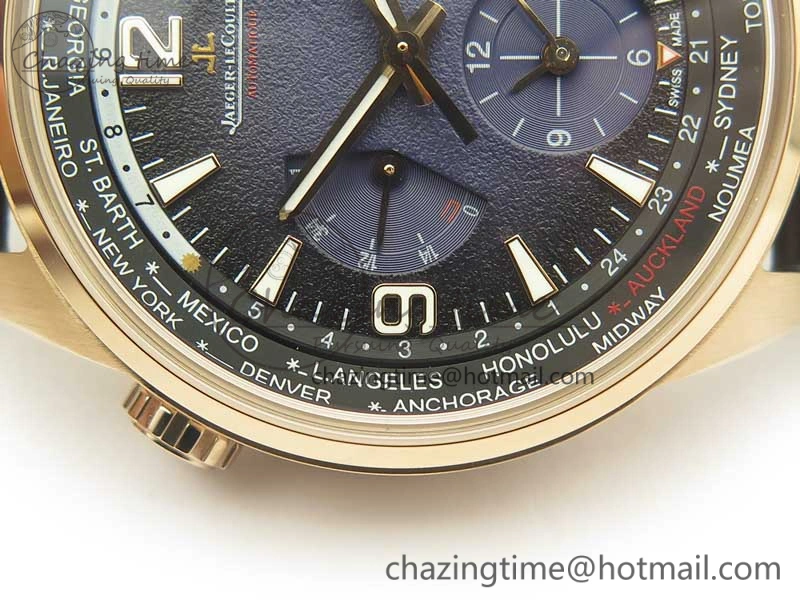 Polaris Geographic WT RG Blue Textured Dial on Black Leather Strap A936